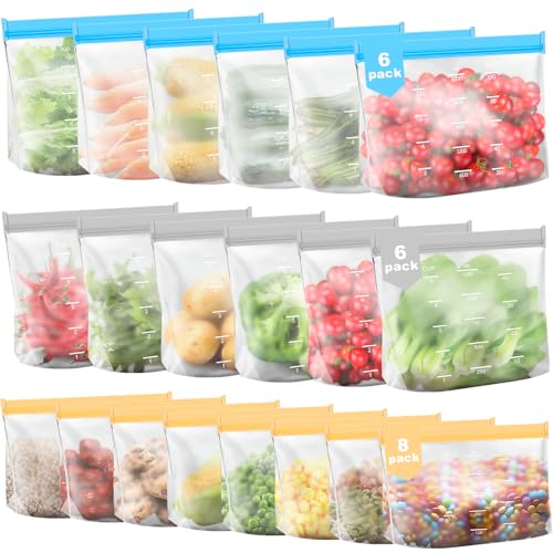 20 pack Reusable freezer bags,extra thick, suitable for travel an...