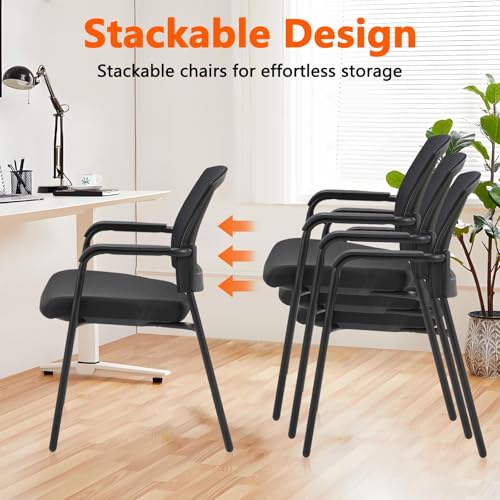 Image of CLATINA Stacking Chairs, Stackable Waiting Room Chair No Wheels with Armrest and Lumber Support, Ergonomic Mesh Office Arm Chair Reception Guest Chairs for Home Conference Lobby Church School, Black