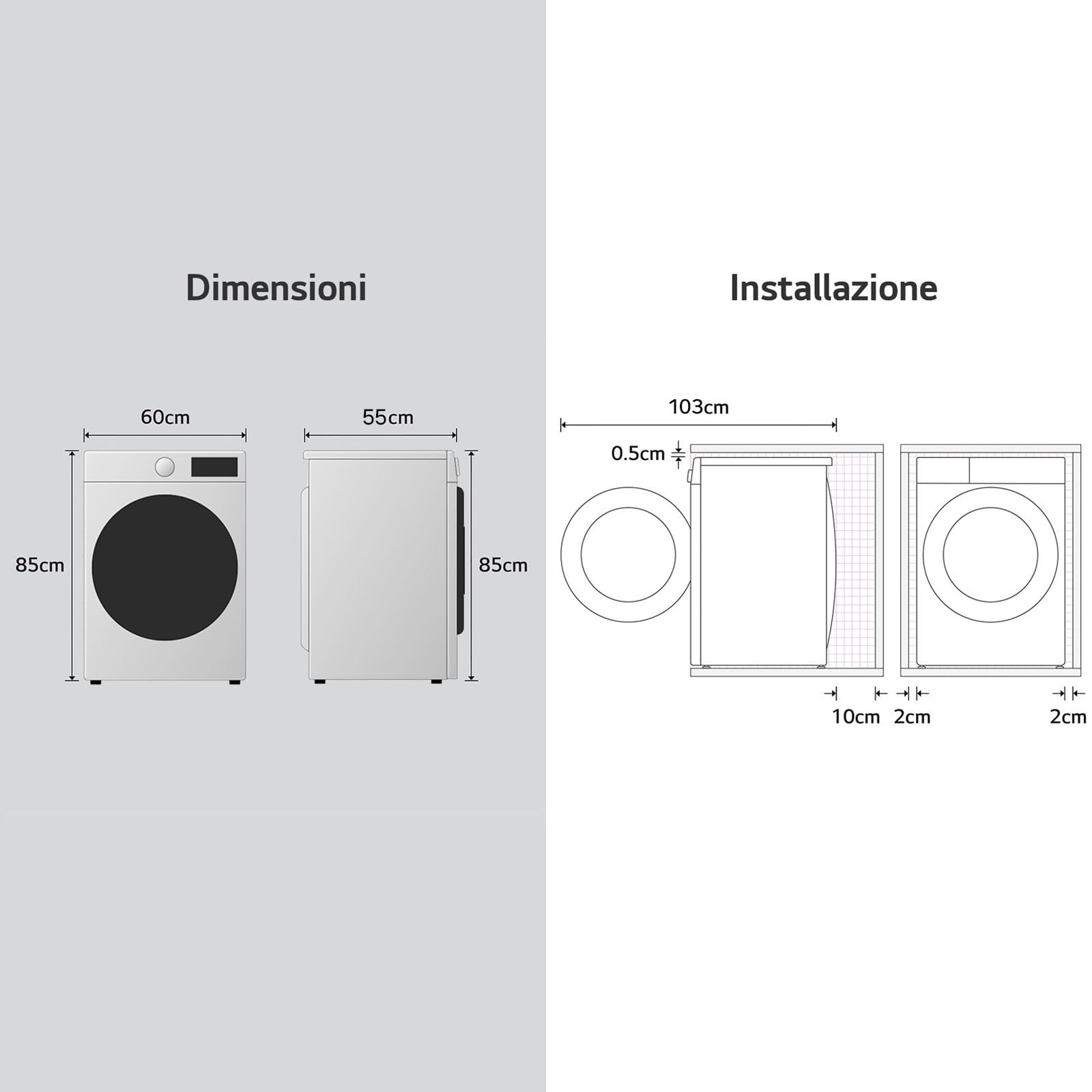 LG W4NX1085NWB Lavasciuga 8/5kg Serie X1, Lavatrice e Asciugatrice Insieme Classe A/E, 1400 Giri, Wi-Fi, Top Rimovibile, Vapore Allergy Care, Tecnologia 6 Motion Direct Drive, Bianca