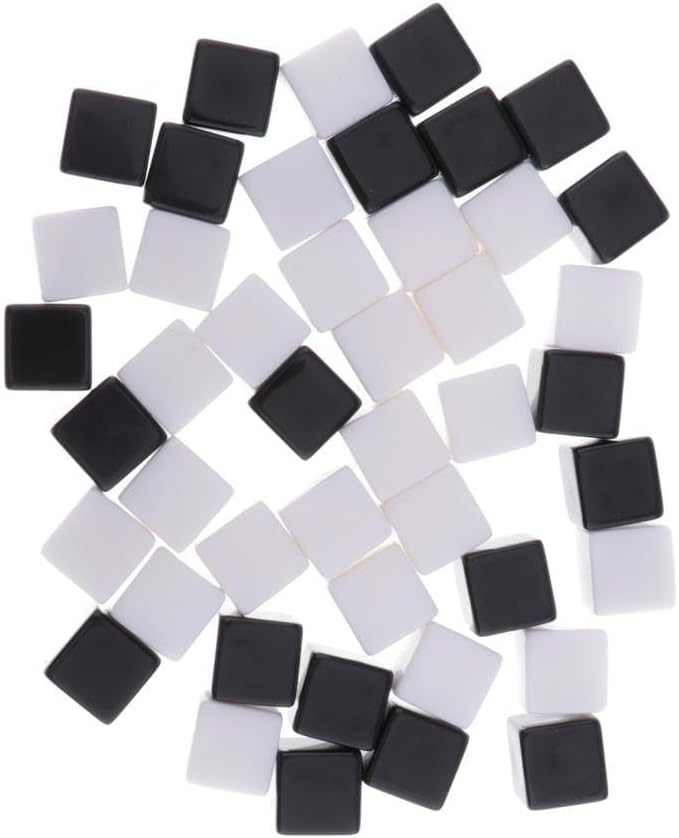 50 Square Edge Blank Dices D6 Black White RPG Playing Dice