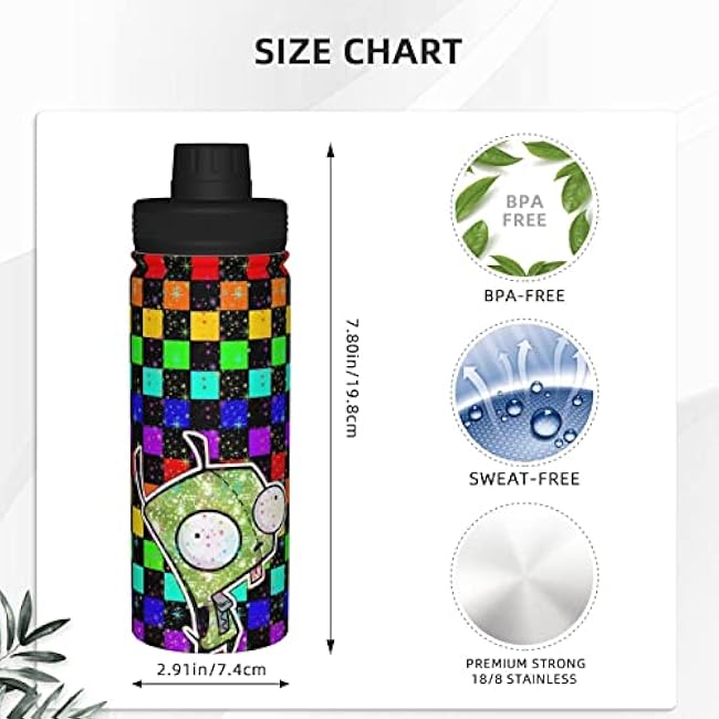 18OZ Sports Insulated Water Bottle Invader Anime Zim Stainless Steel Kettle Novelty Portable Cup for Travel Gym Outdoor Sports