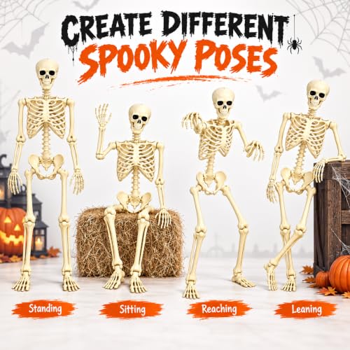 5.4 FT Posable Halloween Skeleton, Full Body Skeleton Figure | with Movable Joints, Realistic Skull Bones Halloween Yard Decorations for Haunted House, Graveyard Scene and Party Decor — view 6