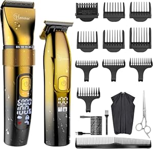 Hatteker Profi Haarschneidemaschine Set Haarschneider Pflegesets Barttrimmer Bartschneider Herren T-förmiger Trimmerkopf T-blade Trimmer Präzisionstrimmer IPX7 Wasserdicht （golden）