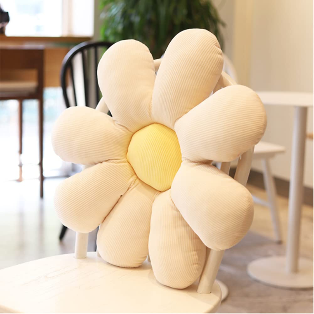 NatureMan Flower Floor Pillow Daisy Flower Shape Cushion Cute Seating Pad Plush Chair Cushion Throw Pillow Home Decoration for Girls Women a Reading, Bed Room, or Watching TV (White, 38cm)