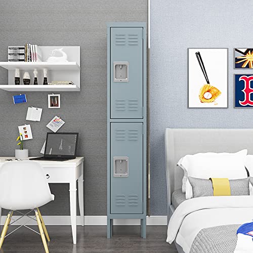 Image of Metal Storage Locker, Lockable Employees Metal Locker with 2 Doors, 65.98 inch Height Steel Locker for Home, Dressing Room, Office, Gym (Grey)