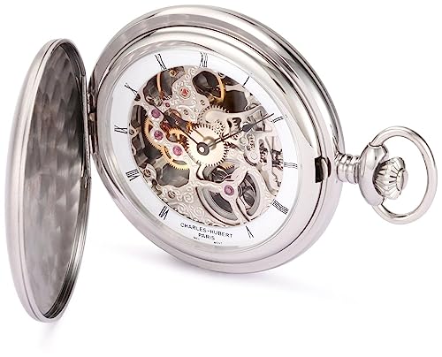 Charles Hubert 3906-W Men's Pocket Watch, Mechanical Hand Winding, Skeleton, Gold