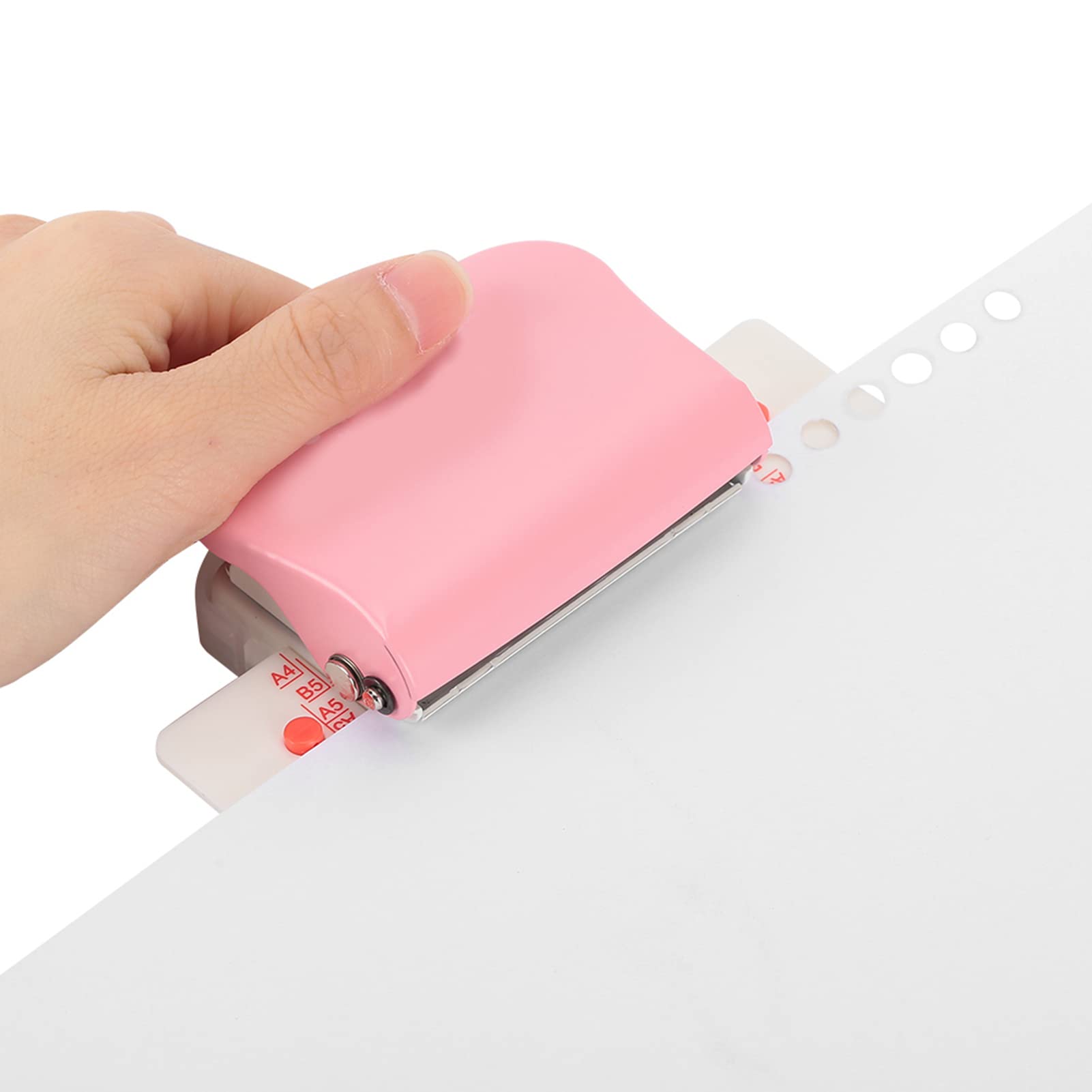 Perforadora de Escritorio de 6 Agujeros, Perforadora de Papel de Metal A4/A5/B5, Perforadora Manual con Caja de Chatarra para Archivos de Informes