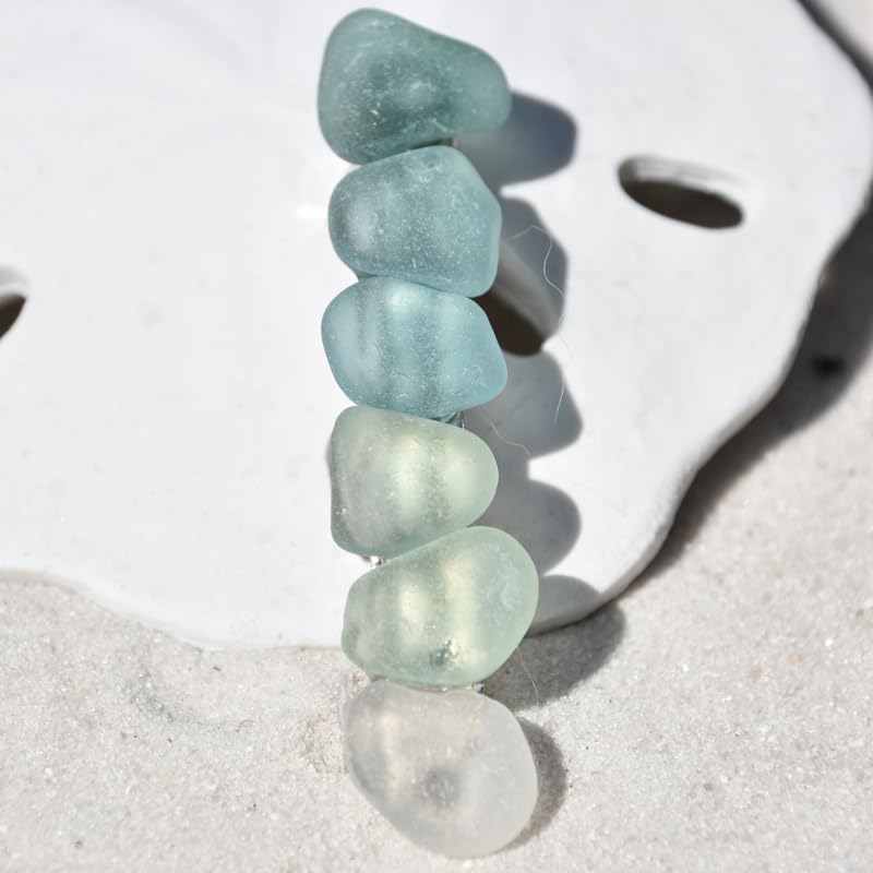 DejaVu Designs Genuine Frosted Shades of Teal Sea Glass French Barrette Hair Clip - 60 MM