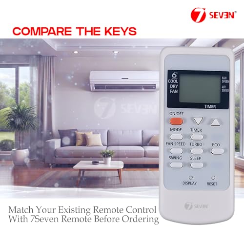 Image of 7SEVEN Compatible with Whirlpool AC Remote Control Model 135A Suitable for 1 1.5 2 Ton Split and Window Air Conditioner - Match Each Key by Key Exactly with Existing AC Remote Function