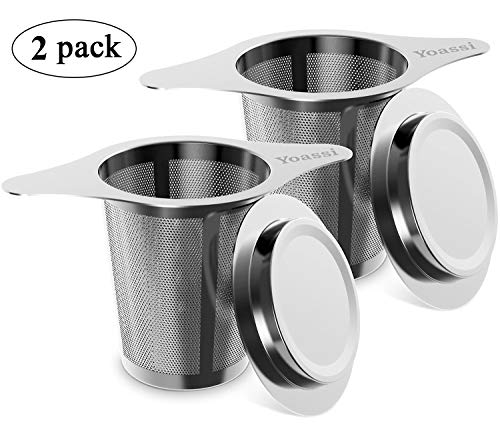 Yoassi Infusore Settaccio Filtro con Coperchio per tè Tisane Verbe/Acciaio 304 Inossisabile a Rete Fine/Doppio Manico per Tazze Teiere Bottiglia Bicchiere di Diamentro da 5.8-12.5cm 2 Pezzi