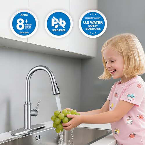 Kitchen Faucet with Pull Down Sprayer, Chrome Faucet for Kitchen Sink Stainless Steel Kitchen Faucets, Single Handle 1 or 3 Hole Faucet with Escutcheon for RV, Outdoor, Laundry & Utility Room Sink - Image 4