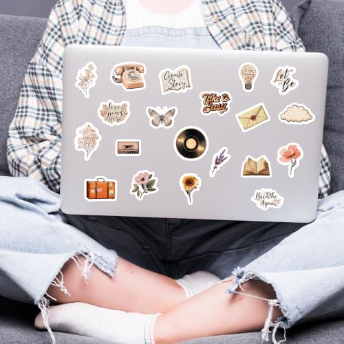Image of Vintage Aesthetic Scrapbook Sticker Pack of 60 for Journaling and DIY Crafts Retro Boho Floral Butterfly Camera Typewriter Collage Decorative Stickers for Diary Planner Laptop