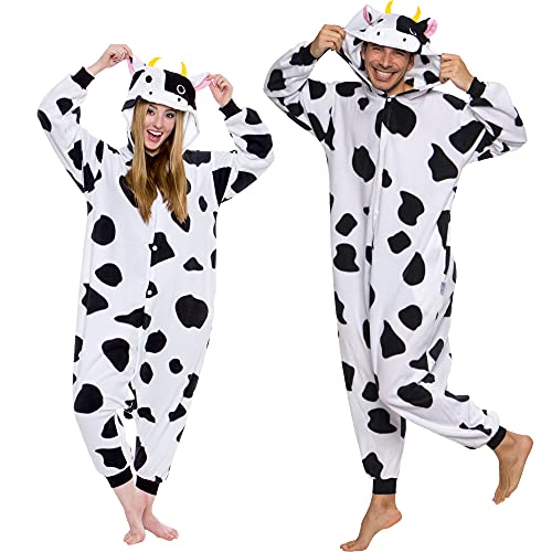 Silver Lilly Adult Pajamas - Plush One Piece Cosplay Animal Costume (Cow, L)