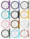WAINIS 12Pcs 8mm Natural Healing Crystal Bracelets for Women Men Semi-Precious Gemstone Beaded Bracelets Round Beads Gemstones Stretch Yoga Bracelet
