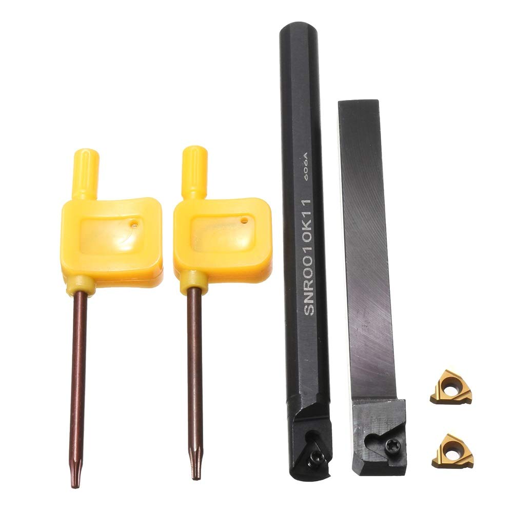 Torneado y ranurado de plaquitas metálicas para torno Torno interior Roscado Volviendo Porta-herramienta + 2pcs Inserciones de carburo + 2 Llaves Herramientas CNC SER1010H11 / SNR0010K11