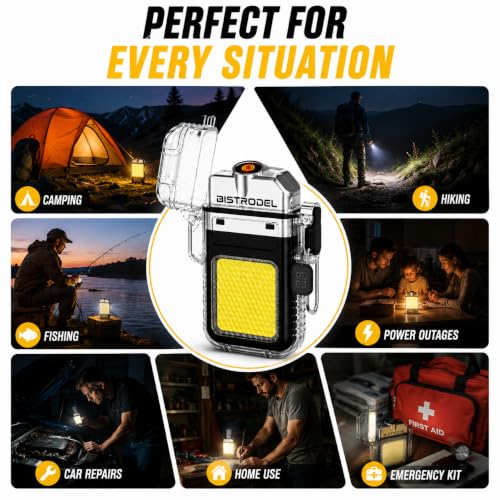 Image of USB Rechargeable Plasma Lighter with LED Torch Keychain | Waterproof Windproof Flameless Pocket Lighter | Mini Emergency Lantern for Outdoor Camping Hiking Survival Gear