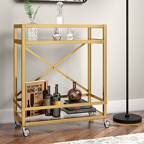 Henn&Hart 30" Brass Metal/Glass Bar Cart #TOP5