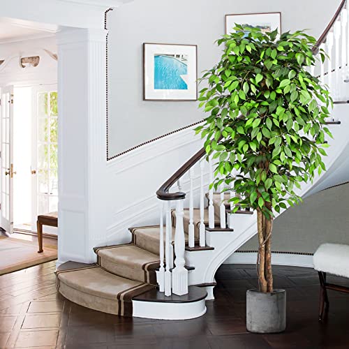 Image of 7ft Large Ficus Artificial Trees with Natural Curved Trunks, 84 inch Tall Lush Faux Tree for Home Decor Indoor, Green Lifelike Fake Ficus Tree Artificial Plants in Pot