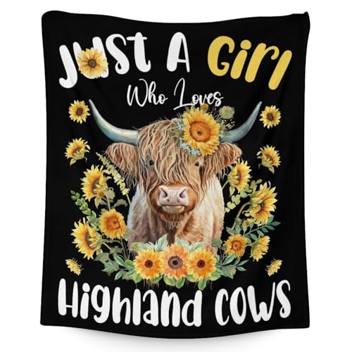 Highland Cow Blanket Gifts - 50x60 Inches Cute Throw Blanket for Girls - Black Soft Fuzzy Blankets for Bed, Couch & Living Room