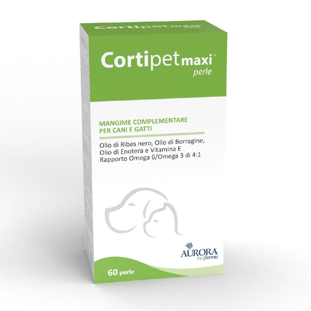 Aurora Biofarma Cortipet Maxi 60 Perle - Mangime Complementare per la Cute e Mantello di Cani e Gatti