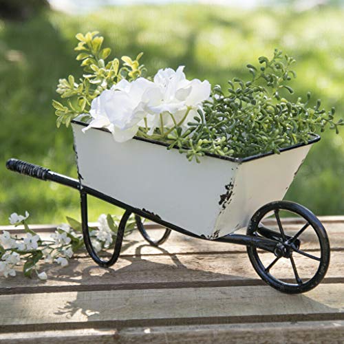 Decorative Wheelbarrow Planter White Metal 12.5