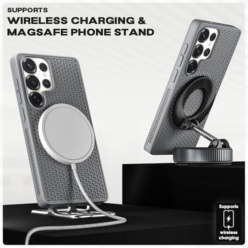 Image of Pikkme Back Cover for Samsung Galaxy S25 Ultra 5G | Honeycomb Cooling Design | Silicone Heat Dissipation | Mag-Safe Compatible | Shockproof Camera Protection Bumper Case (Grey)