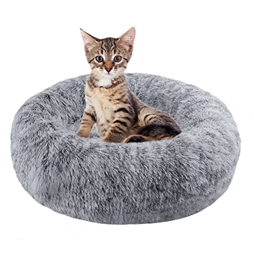 BVAGSS Abnehmbar Katzenbett Flauschig - Donut Plüsch Hundebett Waschbar rund Kuschelkissen Schlafplatz für Katzen und Hunde Beruhigende Verbesserter Schlaf XH062 (Diameter:50cm, Gradient Gray) Cover