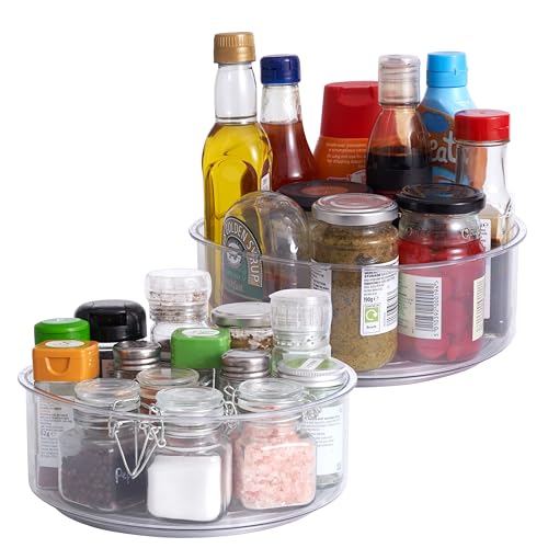 MATANA 2 Plateaux Tournants Transparents, 360° Lazy Susan (23cm) - Bordure Profonde - Organisateur et Rangement, Cuisine, Épices & Condiments, Placard,...