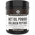 MCT Oil Powder with Acacia Fiber & Collagen Peptides - Prebiotic Collagen Protein, 9g MCTs from Coconuts, Sugar Free Keto Coffee Creamer - Grass Fed, Chocolate, Non-GMO, Gluten Free, 16 oz