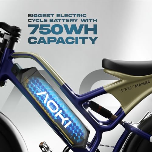 Image of Aoki Street Mamba Electric Bicycle | 48V 250W Motor | 105km Range | 15.8Ah Removable Battery | Dual Suspension | Colour LCD | NFC Smart Unlock | Midnight Blue