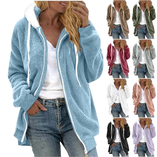 Winter Coats for Women Fleece Zip Up Hoodie Fuzzy Warm Jacket Casual Sherpa Jackets Soft Outwear with Pockets