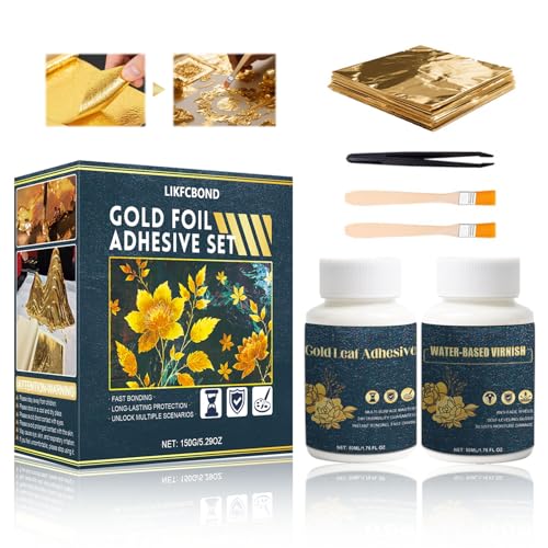 Gold Leaf Sheets for Art Gilding Adhesive Set 50ml Water