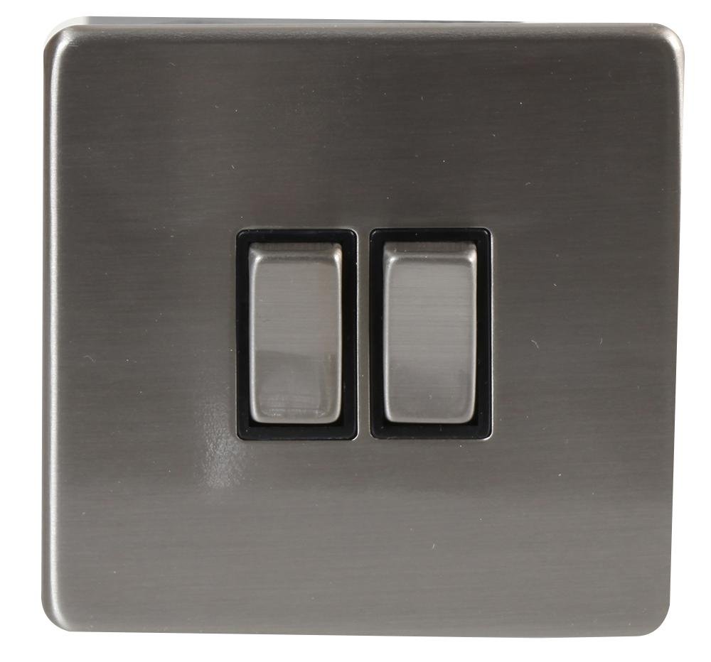 Pro Elec BC1802 2-Gang Light Switch, Brushed Chrome