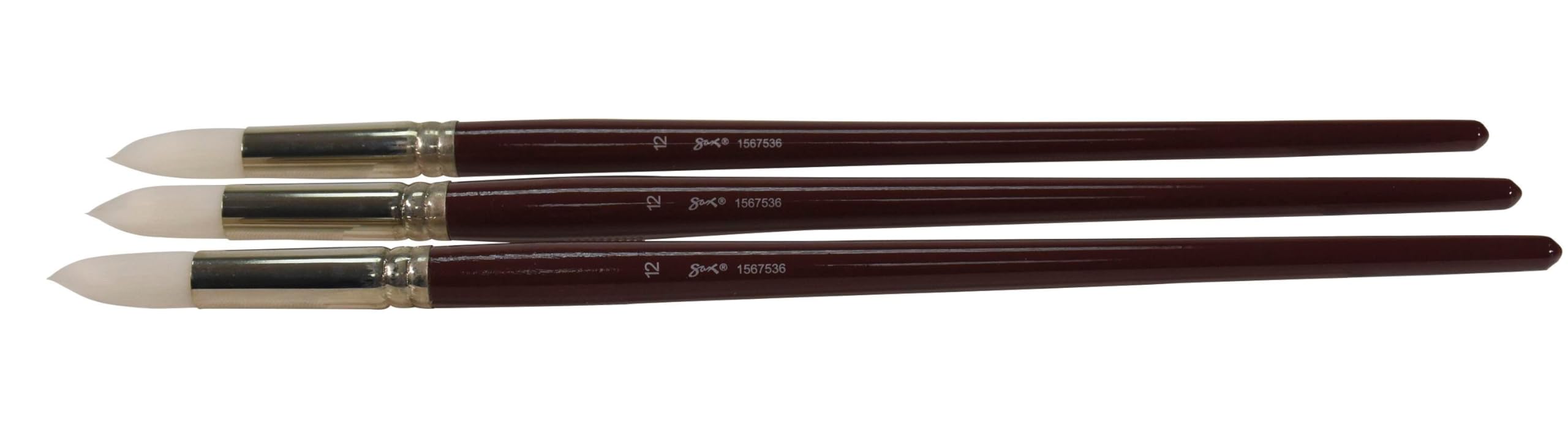 Sax Optimium White Taklon Brushes, Round Type, Long Handle, Size 12, Pack of 3
