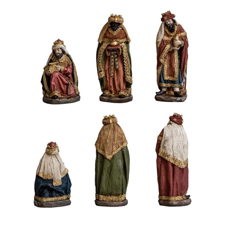 Misterio Nacimiento de 11 Piezas Clasico con Reyes, Angel, Pastor y Animales de Resina Pintado a Mano 20 cm Alto