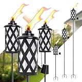 SNOGSWOG Citronella Fackeln für den Außenbereich, 6 Stück, Weiß, 453.6 g Outdoor Gartenfackeln mit 3 Zinken Erdspieß, 59 Zoll Metallfackel für Gartendekoration, Außenfackeln für Hinterhof, Garten