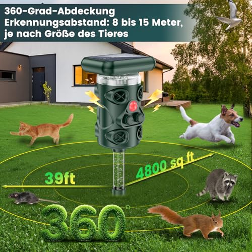 Beleuchteter Katzenschreck für Garten, Katzenabwehr Ultraschall Solar, 360° Katzenschreck für Garten Testsieger, Katzenschreck Ultraschall für Katzen, Vögeln, Ratten, Hunden und Anderen Wildtieren