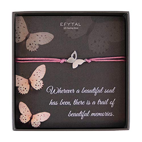 EFYTAL Sympathy Gifts, 925 Sterling Silver Butterfly Bracelet in Remembrance, Condolence Gift for Teens, Teen Charm Bracelets, Memorial