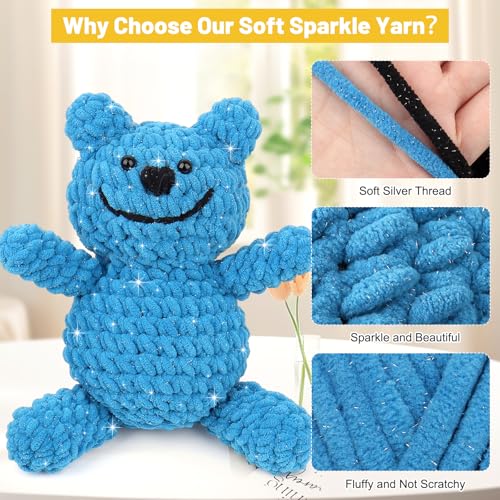 Image of Katech Sparkle Chenille Yarn for Crocheting-6 * 50g /1.76oz-4 Worsted Medium