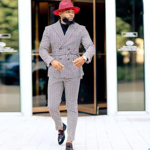 Men's Houndstooth Suit Two Pieces Double Breasted Buttons Tuxedos for Casual Banquet3