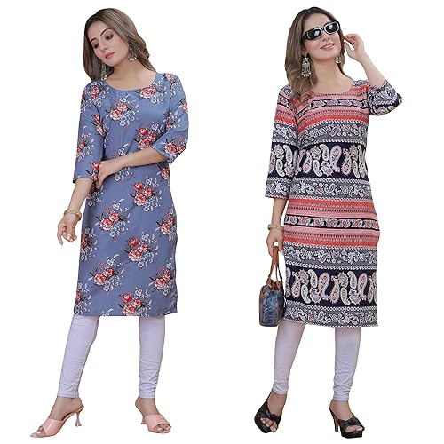 Image of Women's Multicolor Exclusive Casual Crepe Kurta||Pack of 2 Kurta||Kurta for Women