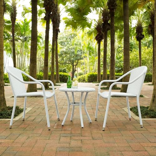 Image of Patio Furniture Set, 3 Pieces Porch Backyard Garden Outdoor Furniture Rattan Chairs and Table Wicker Conversation Set (White Color) 60 x 56 x 74 Cm