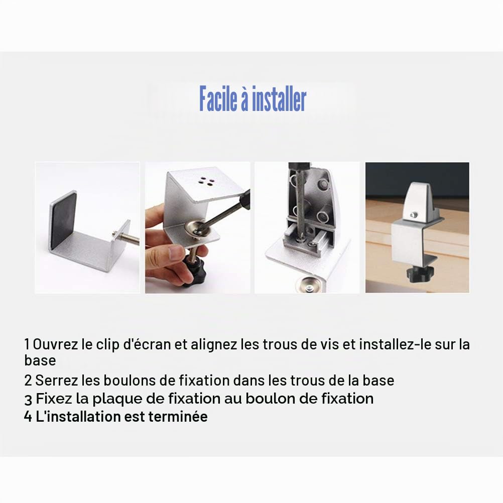 N+B - Lot de 2 pinces de séparation de bureau - Pince de table multifonctionnelle en aluminium pour plexiglas - Support de confidentialité pour écran de bureau - Argenté