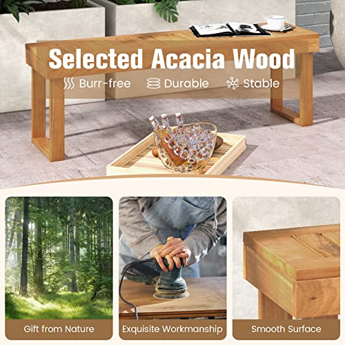 image for Costway Acacia Wood Outdoor Dining Bench, Patio Rustic Wood Bench for 