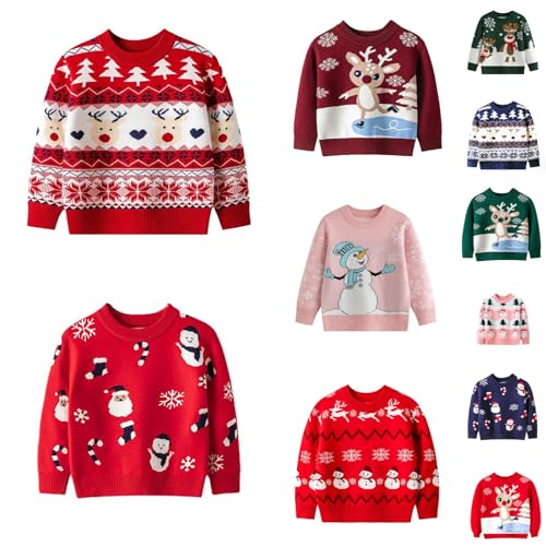 Jersey Navideño Niño Suéter Navidad Sudadera Invierno Niña Copos de Nieve y Reno Prendas de Punto Jersey Navideño Niña Ropa Navidad Bebe Pullover Cálido