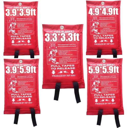 Inf-way Emergency Fire Blanket for Home and Kitchen, 5 Size for Choice, 2 Pack Large Fire Blanket 3.9x3.9ft
