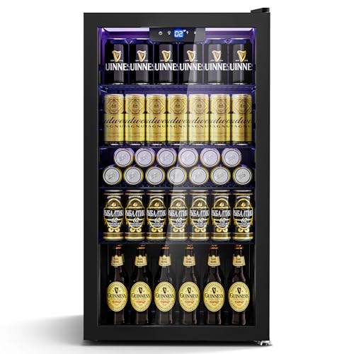 TRIUMPHKEY 95L Getränkekühlschrank mit Klima KÜHLUNG | Neu: Gleichmäßige Kühlung & frostfrei | 4 verstellbare Ablagen für 130 Dosen | Für Bar, Büro & Haushalt