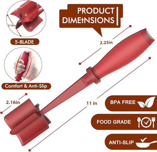 Meat Chopper for Hamburger, Premium Heat Resistant Masher and Smasher for Ground Beef, Ground Turkey and More, Nylon Ground Beef Chopper Tool and Meat Fork, Non Stick Mix Chopper (red (color)) - image 3