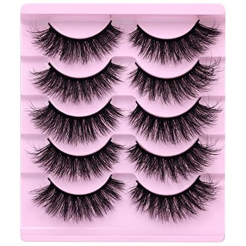 wiwoseo Eyelashes Fluffy Cat Eye Lashes Natural Look Eyelashes Natural Wispy Fluffy Lashes Fake Eyelashes 5 Pairs Pack Cover