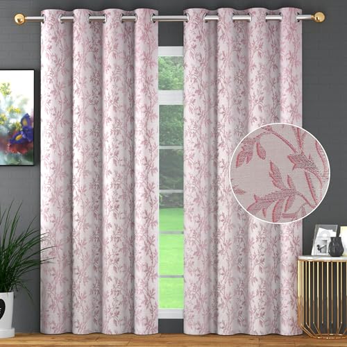 Image of FRESH FROM LOOM Heavy Jari Jacquard Premium Luxury Stylish Curtain 12 Feet Long Door for Living Room | Semi Blackout | Floral | Fade Resistant Parda (12ft, Pink, 2pc)